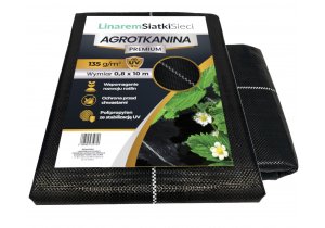 Agrotkanina 135g 0,8x10m Premium. Czarna agrowłóknina ogrodowa z filtrem UV 3%. Linarem SiatkiSieci