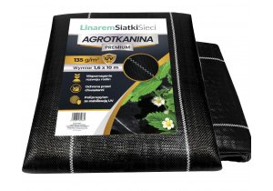 Agrotkanina 135g 1,6x10m Premium. Czarna agrowłóknina ogrodowa z filtrem UV 3%. Linarem SiatkiSieci