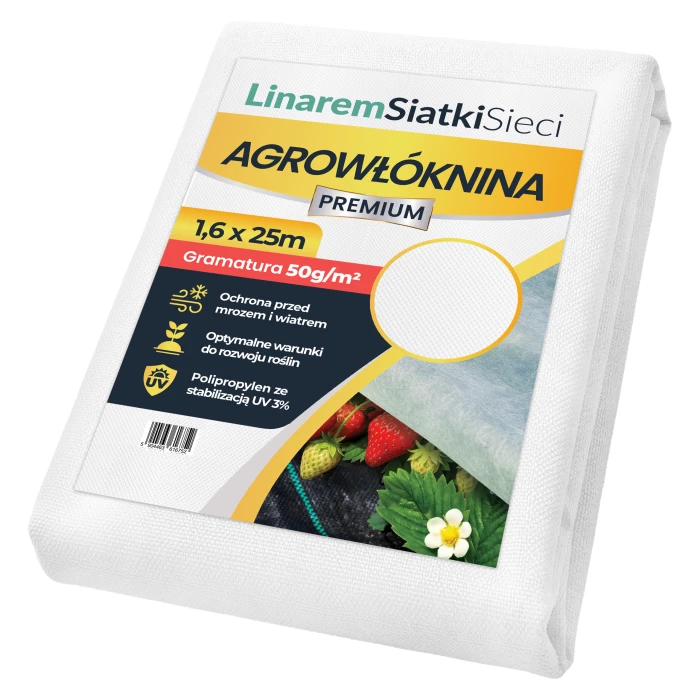 Agrowłóknina biała 1,6x25m zimowa wiosenna 50g gruba otulina okryciowa Premium.