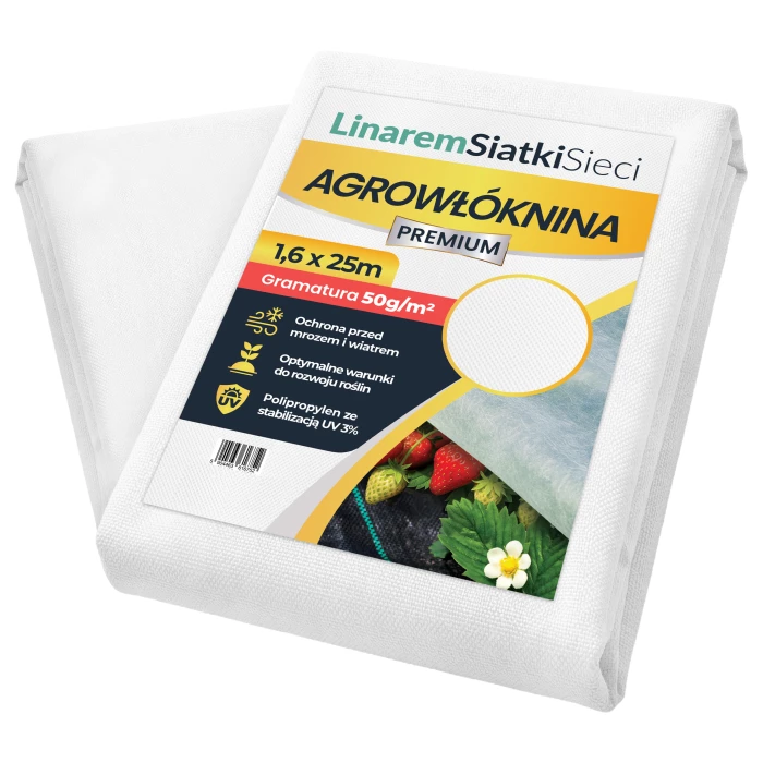 Agrowłóknina biała 1,6x25m zimowa wiosenna 50g gruba otulina okryciowa Premium.