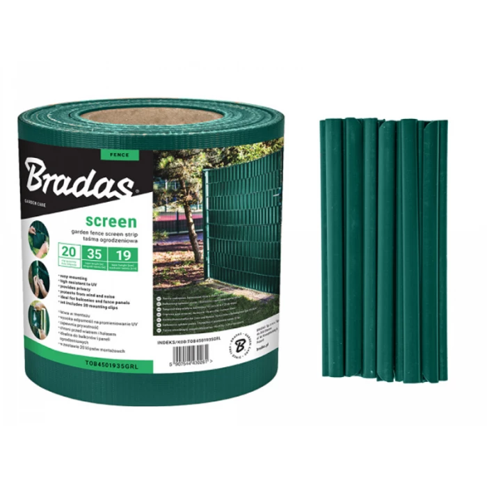 Taśma Osłona Ogrodzeniowa Do Paneli BRADAS Standard 450g/m2 Zielona 19cm dł. 35m 