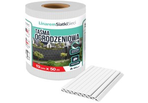 Taśma ogrodzeniowa 19cm x 50m biała +klipsy. Osłona na ogrodzenia panelowe RAL 9003. Linarem.