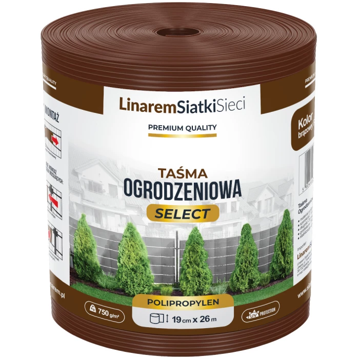 Taśma Ogrodzeniowa Polipropylen 19cm x 26m. Kolor brązowy. Seria 'Select' Premium. 