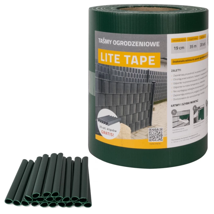 Thermoplast Taśma ogrodzeniowa Lite Tape PVC 450g/m2. Osłona na ogrodzenie 19cm x 35 m. Kolor zielony RAL 6005.